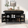 Rubber Wood Drop-Leaf Kitchen Cart with Storage