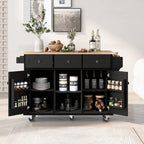 Rubber Wood Drop-Leaf Kitchen Cart with Storage