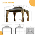 10' x 12' Hardtop Aluminum Gazebo with Double Canopy - Brown