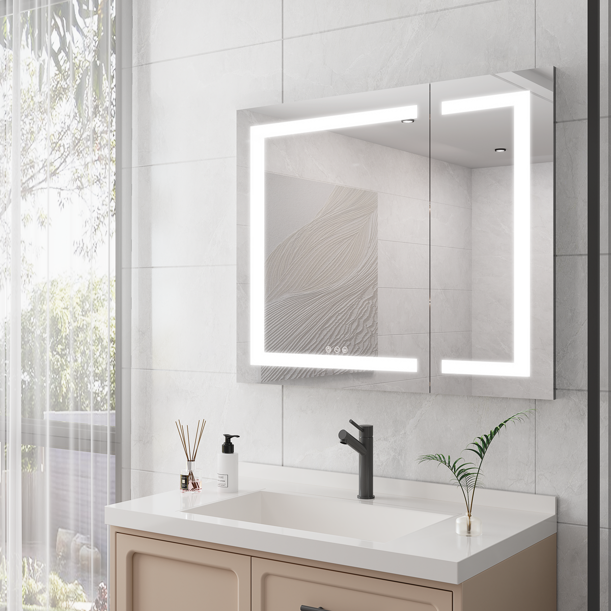 36x30 Inch Medicine Cabinet with LED Vanity Mirror - Aluminum