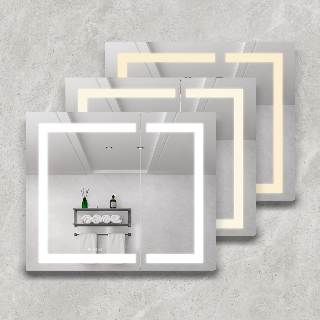 36x30 Inch Medicine Cabinet with LED Vanity Mirror - Aluminum