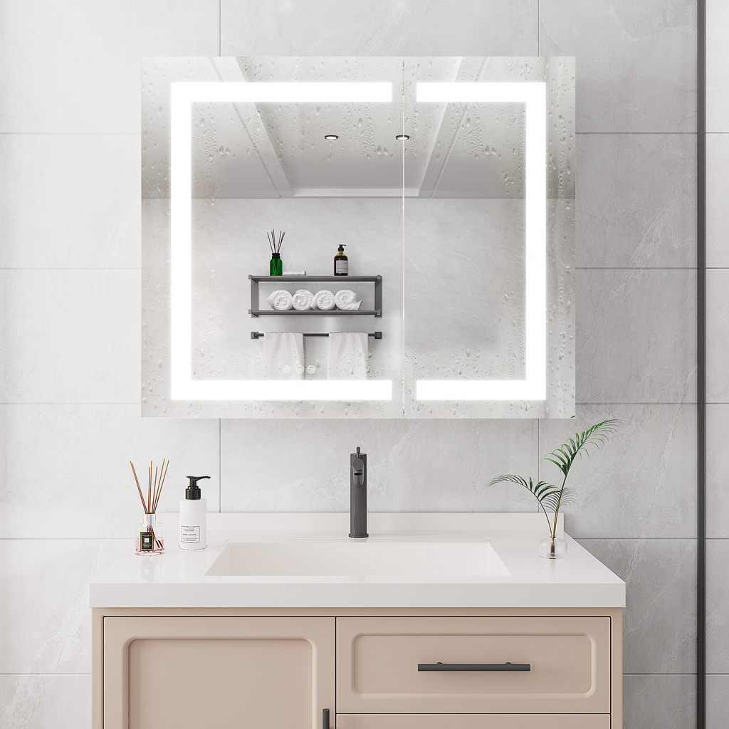 36x30 Inch Medicine Cabinet with LED Vanity Mirror - Aluminum