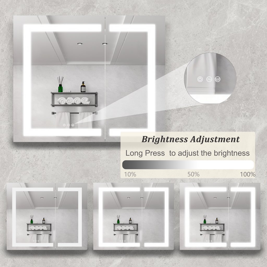 36x30 Inch Medicine Cabinet with LED Vanity Mirror - Aluminum