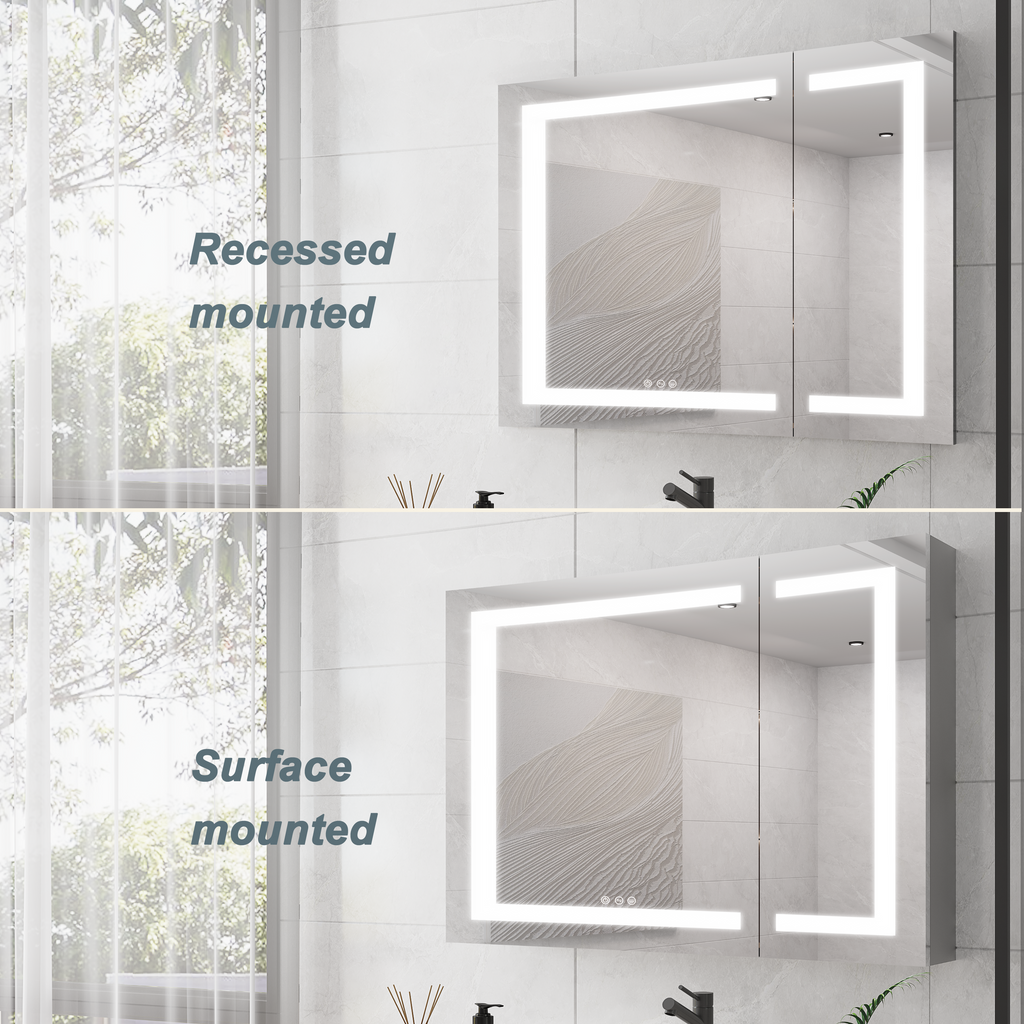 36x30 Inch Medicine Cabinet with LED Vanity Mirror - Aluminum