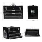 20'' Portable 3-Drawer Steel Toolbox with Top Storage Tray - Black