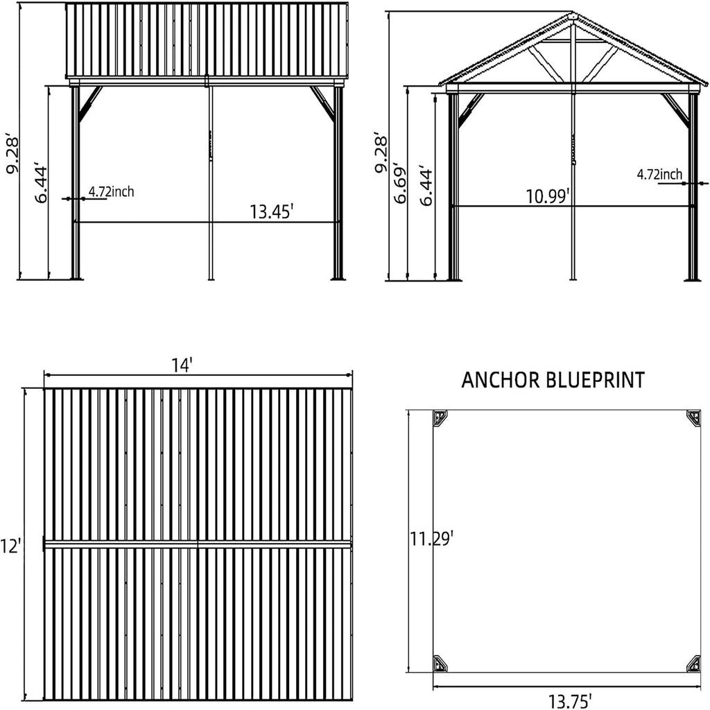 12'x14' Hardtop Gazebo with Steel Roof - Yellow-Brown