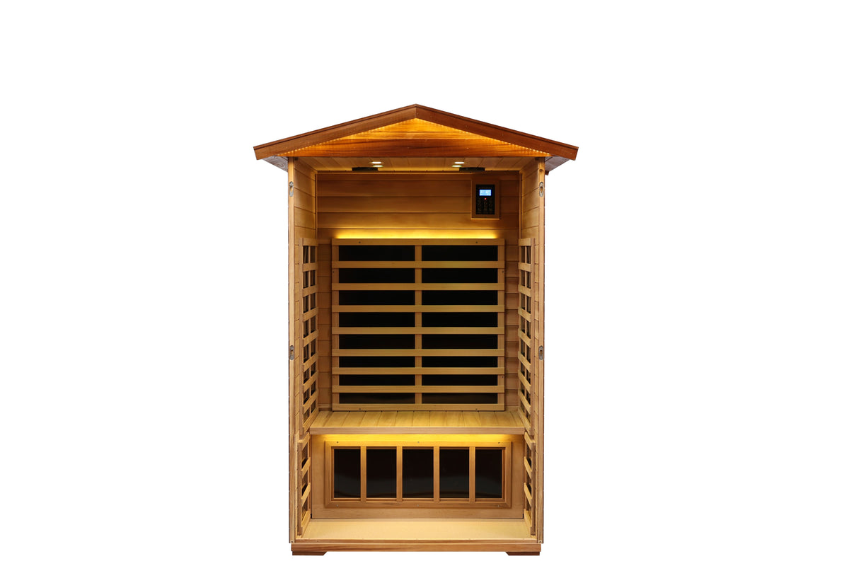 Two-Person Far-Infrared Outdoor Sauna with Carbon Heating Panels - Solid Wood