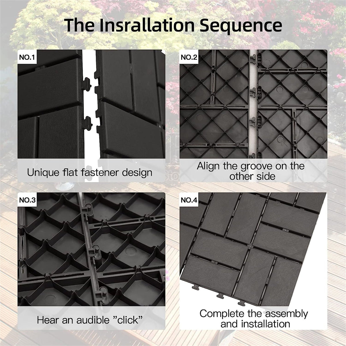 Patio Interlocking Deck Tiles with Composite Construction - 12x12 Inch