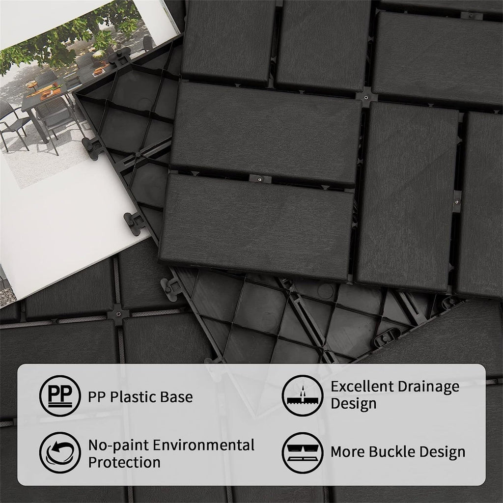 Patio Interlocking Deck Tiles with Composite Construction - 12x12 Inch