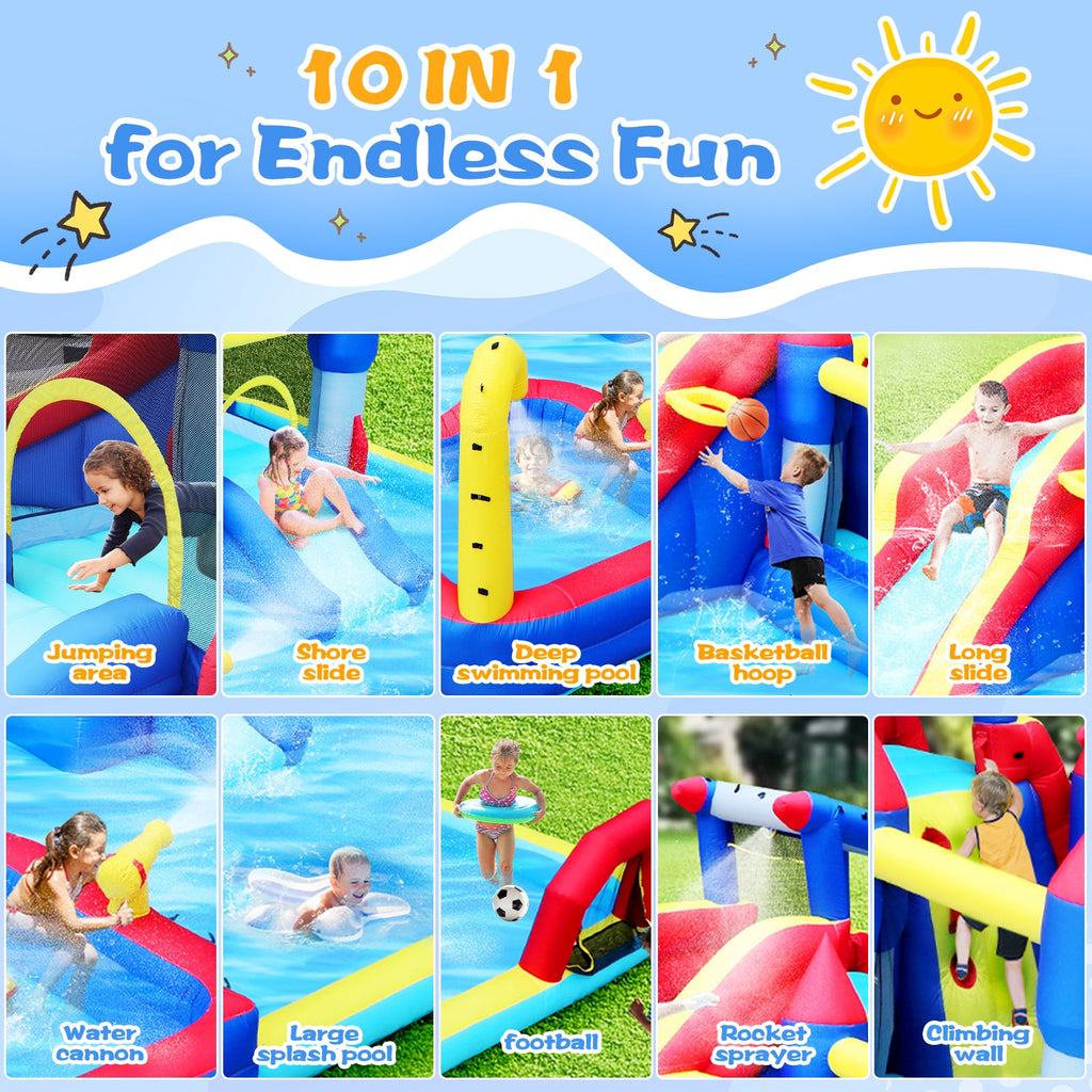10 in1 Inflatable Slide Water Park with Climbing Wall - Multicolor