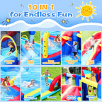 10 in1 Inflatable Slide Water Park with Climbing Wall - Multicolor