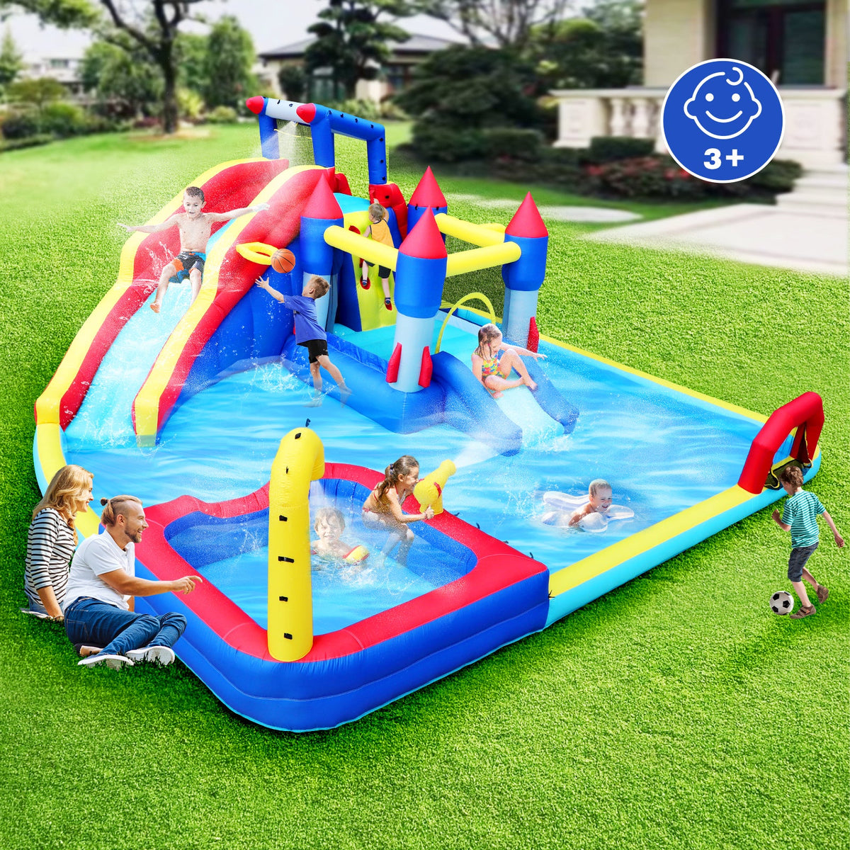 10 in1 Inflatable Slide Water Park with Climbing Wall - Multicolor