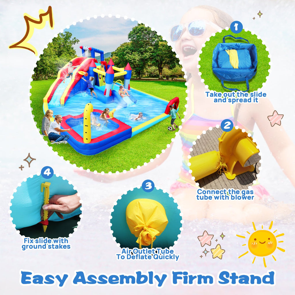 10 in1 Inflatable Slide Water Park with Climbing Wall - Multicolor