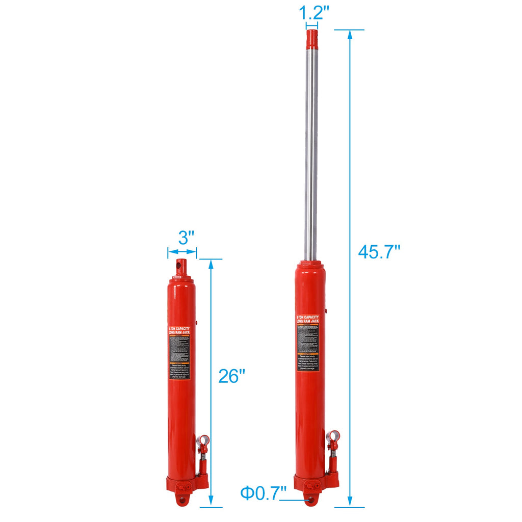 Hydraulic Long Ram Jack with Clevis Base - 8 Ton Capacity