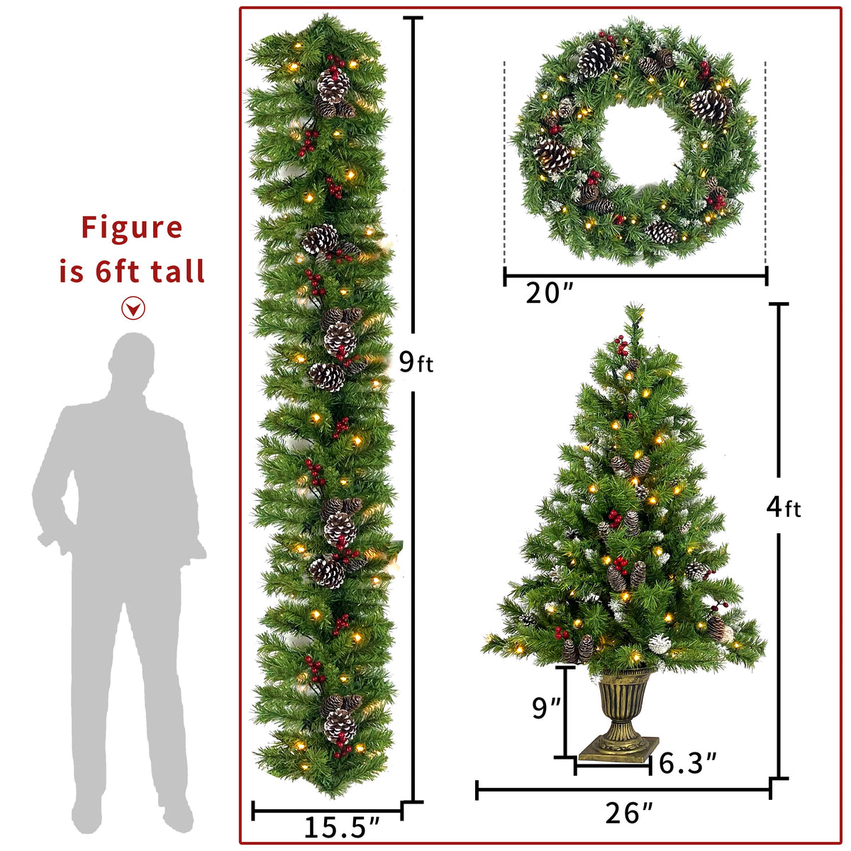 Pre-Lit Christmas Tree 4-Piece Set with LED Lights - Green