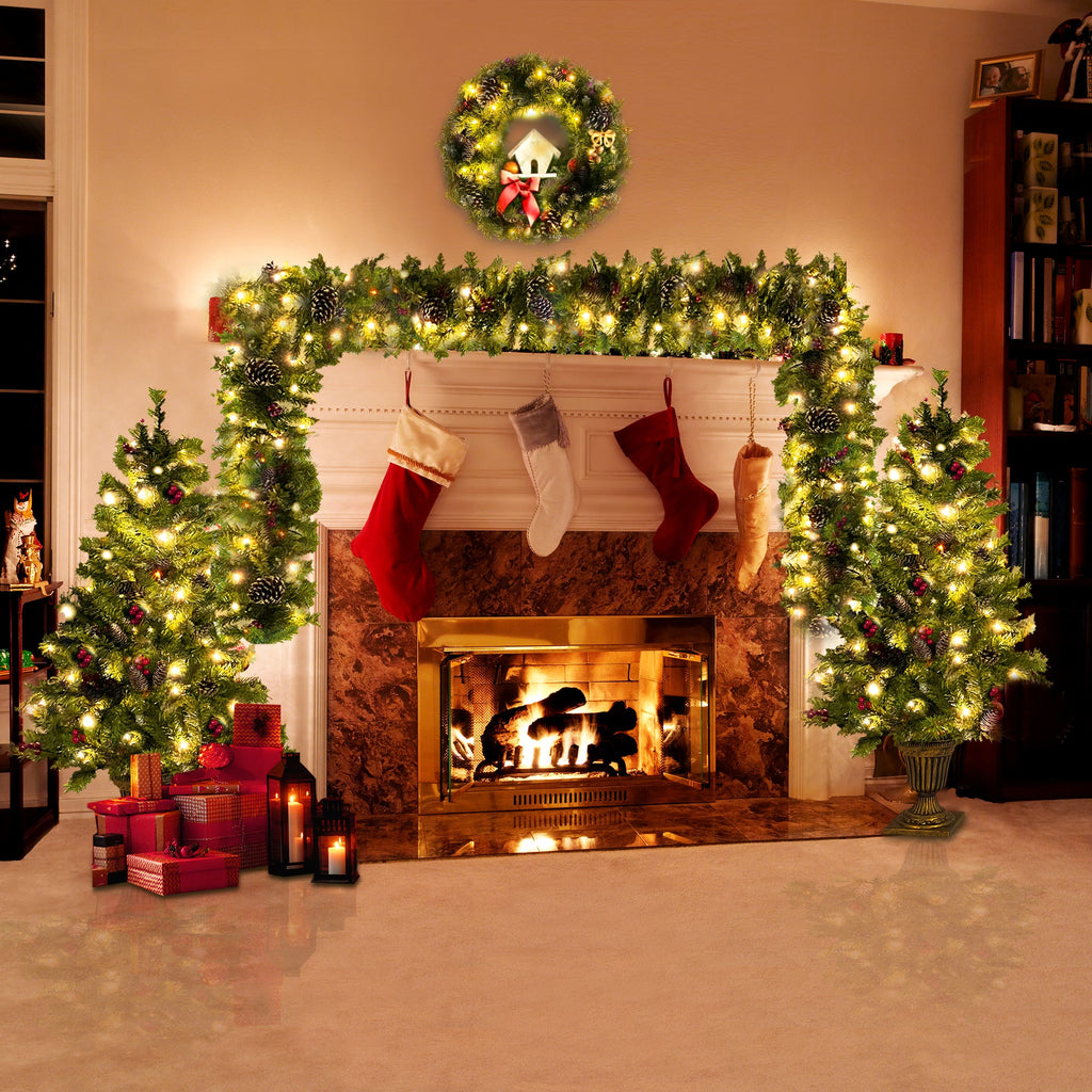 Pre-Lit Christmas Tree 4-Piece Set with LED Lights - Green