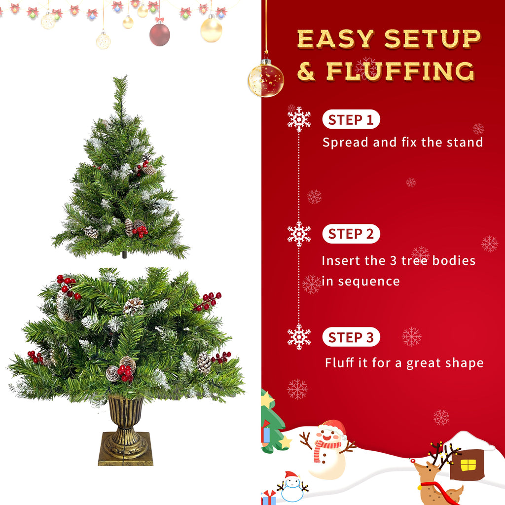 Pre-Lit Christmas Tree 4-Piece Set with LED Lights - Green
