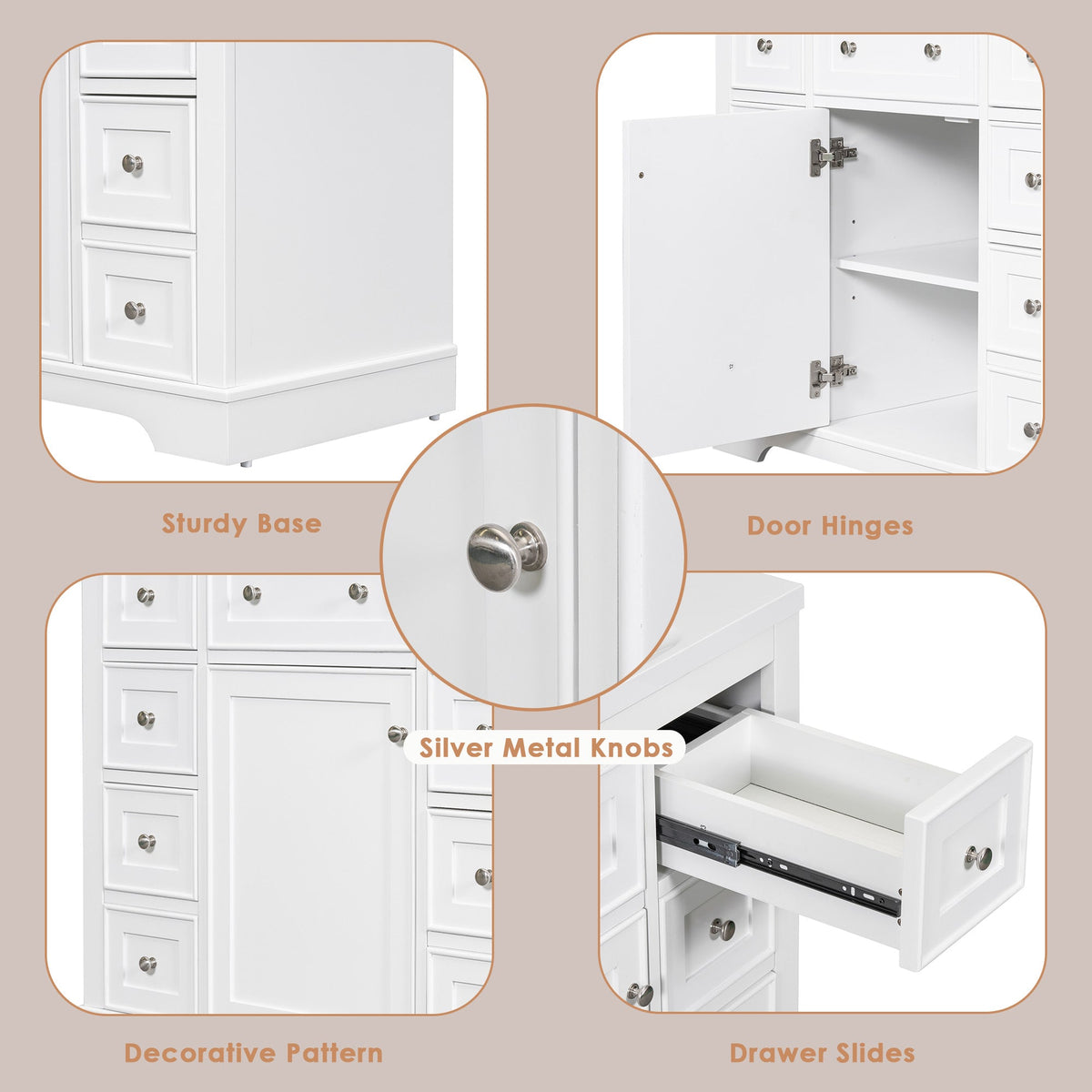 36" Bathroom Vanity Cabinet Base with Drawers - Solid Wood & MDF