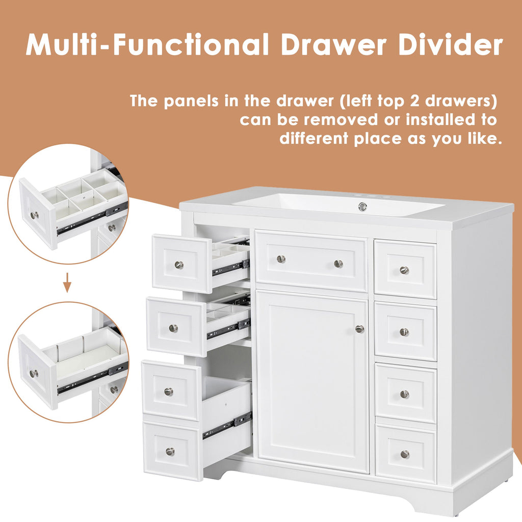 36" Bathroom Vanity Cabinet Base with Drawers - Solid Wood & MDF