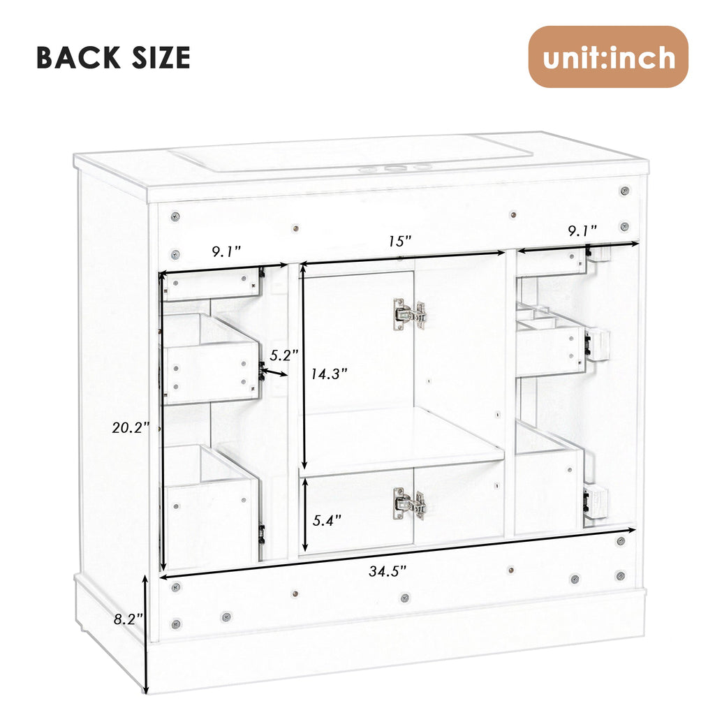 36" Bathroom Vanity Cabinet Base with Drawers - Solid Wood & MDF