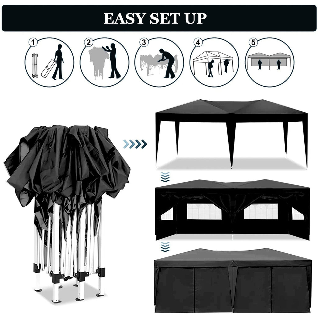 10'x20' Pop Up Canopy Tent with Removable Sidewalls - Black