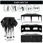 10'x20' Pop Up Canopy Tent with Removable Sidewalls - Black
