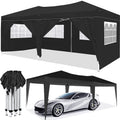 10'x20' Pop Up Canopy Tent with Removable Sidewalls - Black
