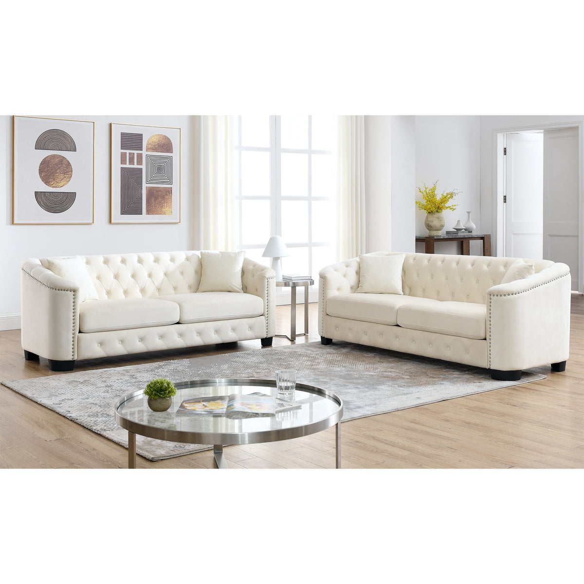 Velvet Chelsfield Sofa Set with Deep Seat Cushions - Grey, Beige, or Black