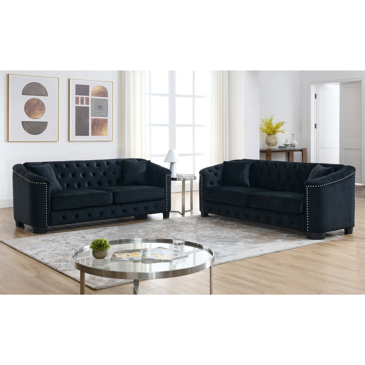 Velvet Chelsfield Sofa Set with Deep Seat Cushions - Grey, Beige, or Black