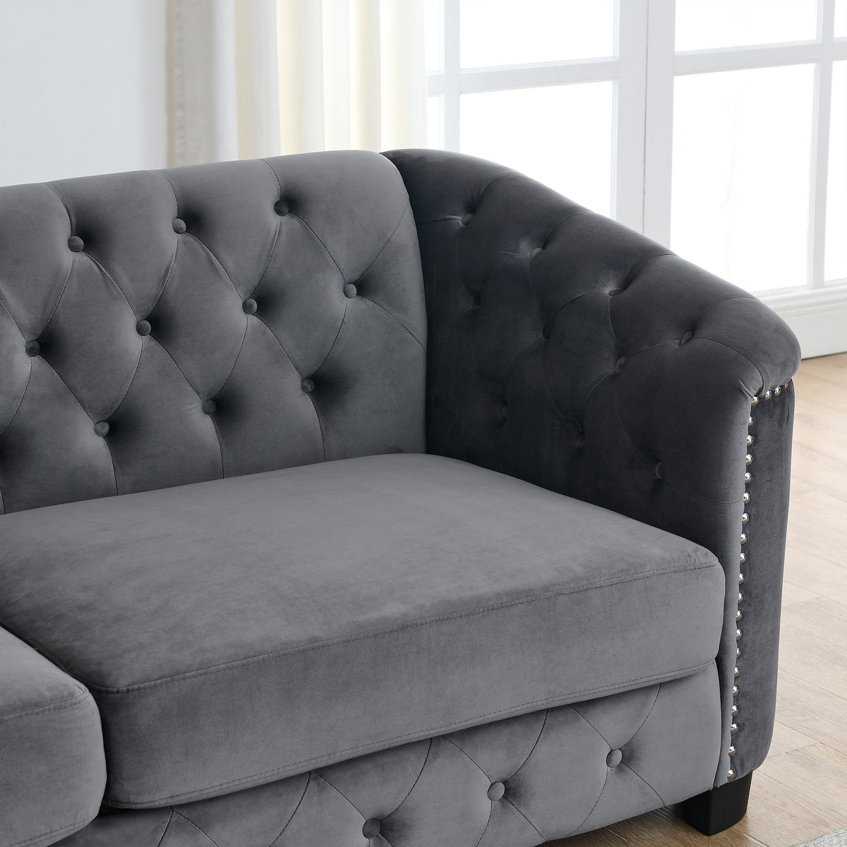 Velvet Chelsfield Sofa Set with Deep Seat Cushions - Grey, Beige, or Black