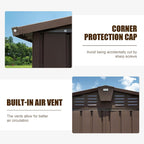 Backyard Storage Shed 11' x 12.5' with Galvanized Steel Frame & Windows - Brown