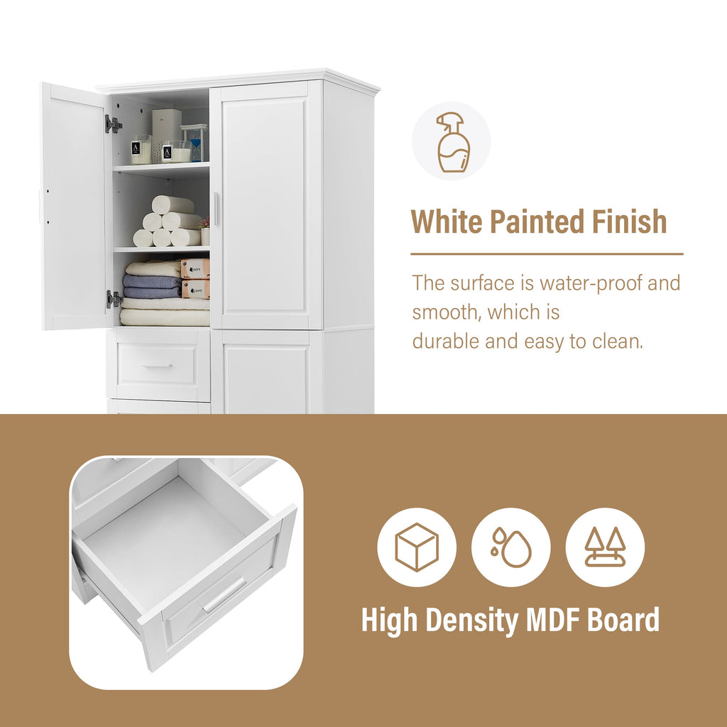Tall and Wide Storage Cabinet with Doors and Drawers - White