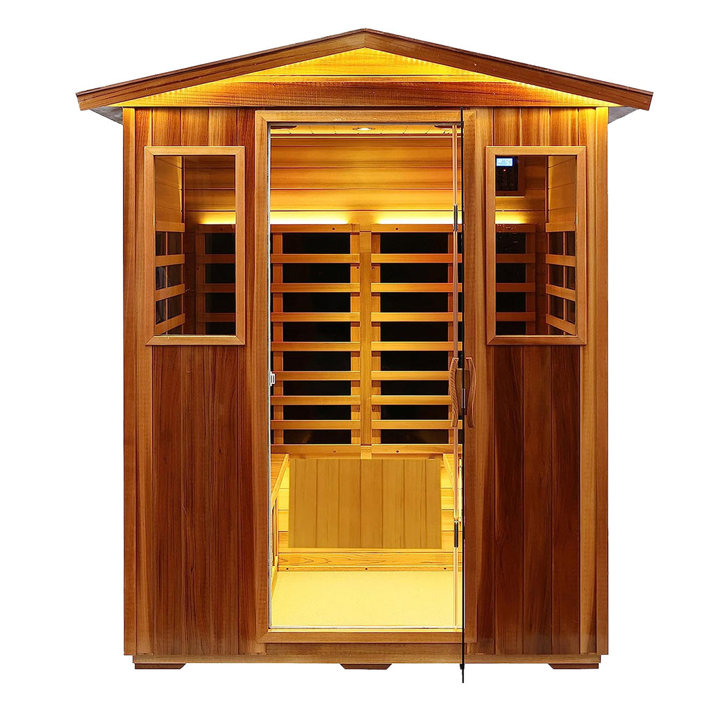 Four-Person Far-Infrared Outdoor Sauna with Carbon Crystal Heating Plates - Natural Hemlock