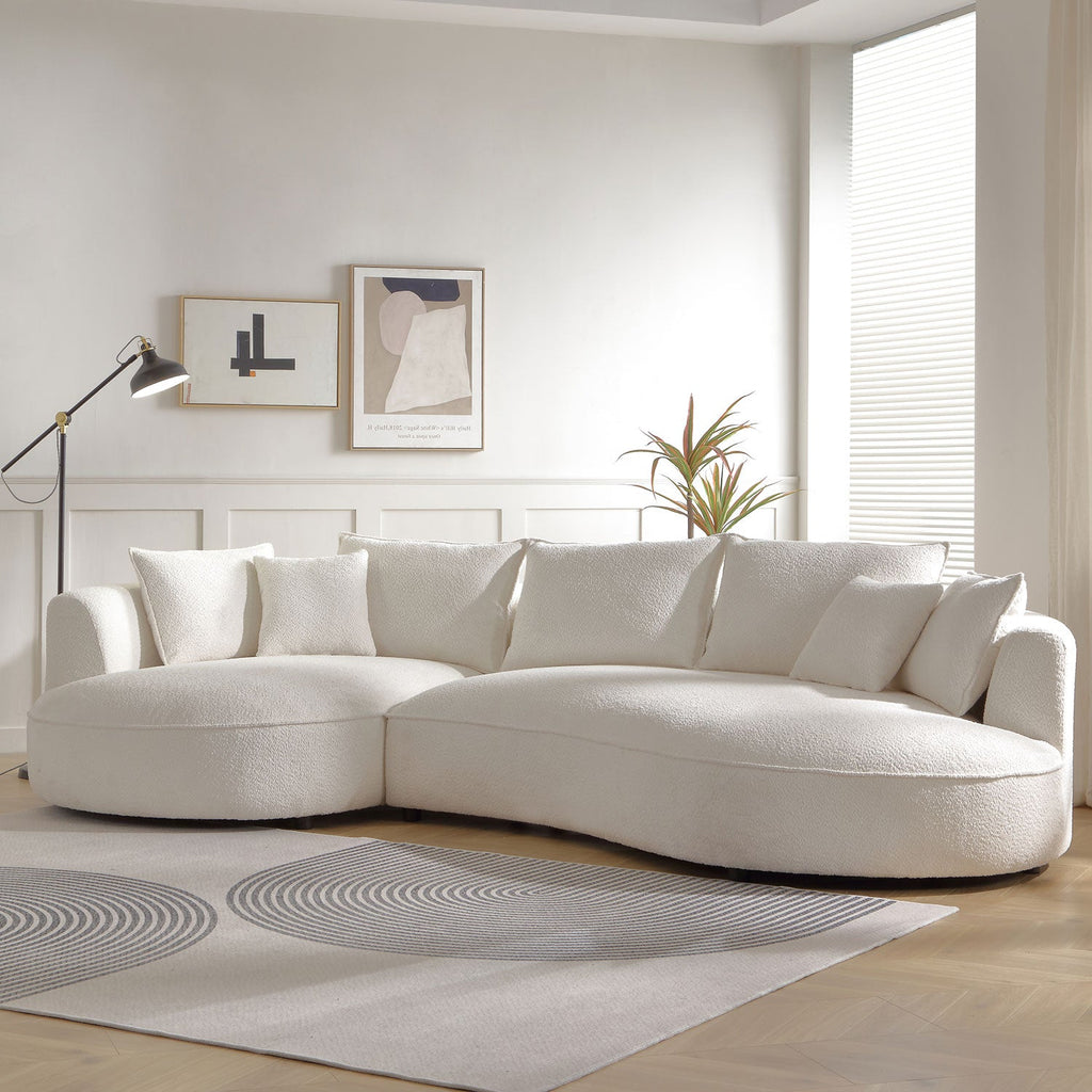 Curved Sofa with Ingenious Shape - 5-Seat Boucle Sectional - Beige