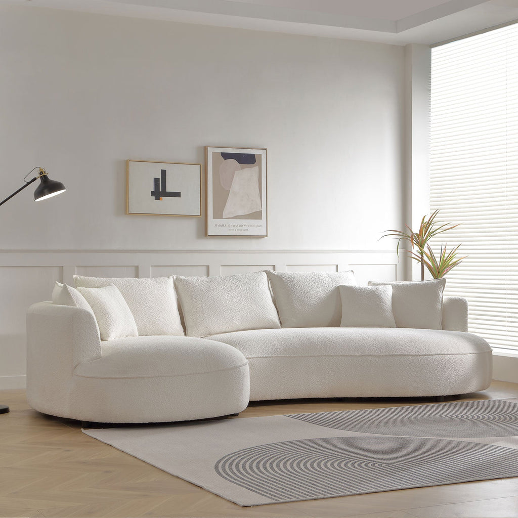 Curved Sofa with Ingenious Shape - 5-Seat Boucle Sectional - Beige