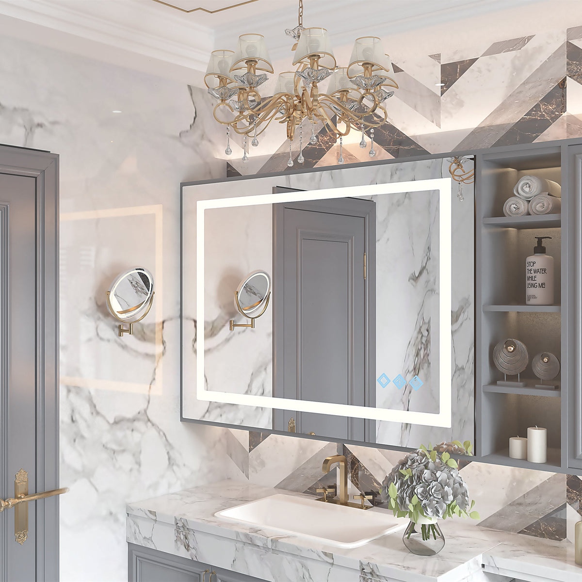 48x36 Inch LED Bathroom Mirror with Dimmable Lights and Anti-Fog - Silver