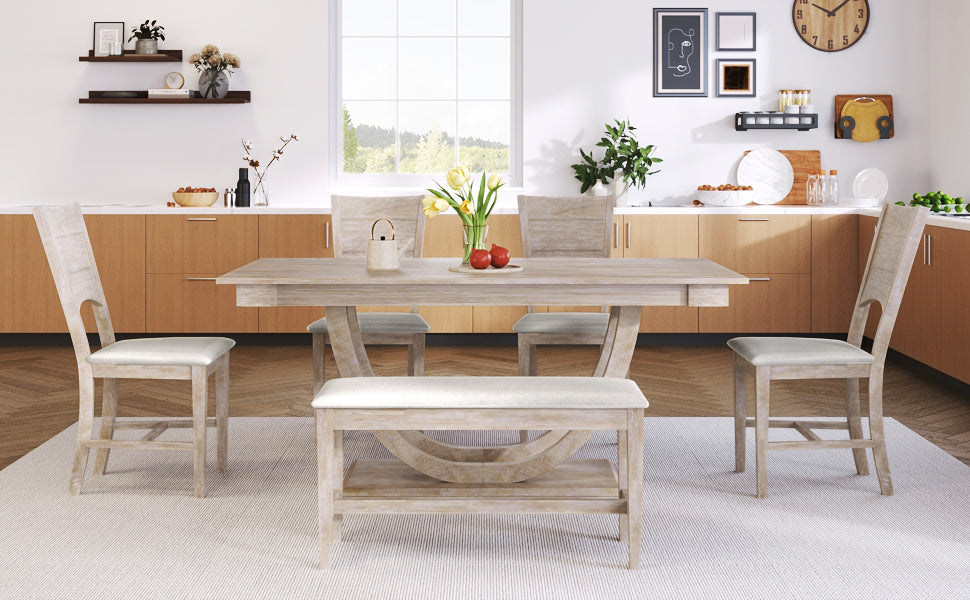 6-Piece Wood Dining Table Set with Half Round Legs - Seats 6
