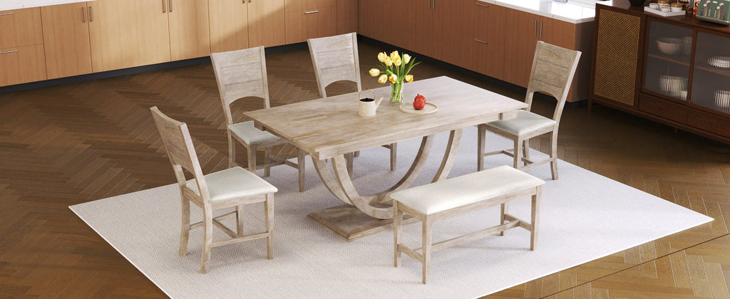 6-Piece Wood Dining Table Set with Half Round Legs - Seats 6