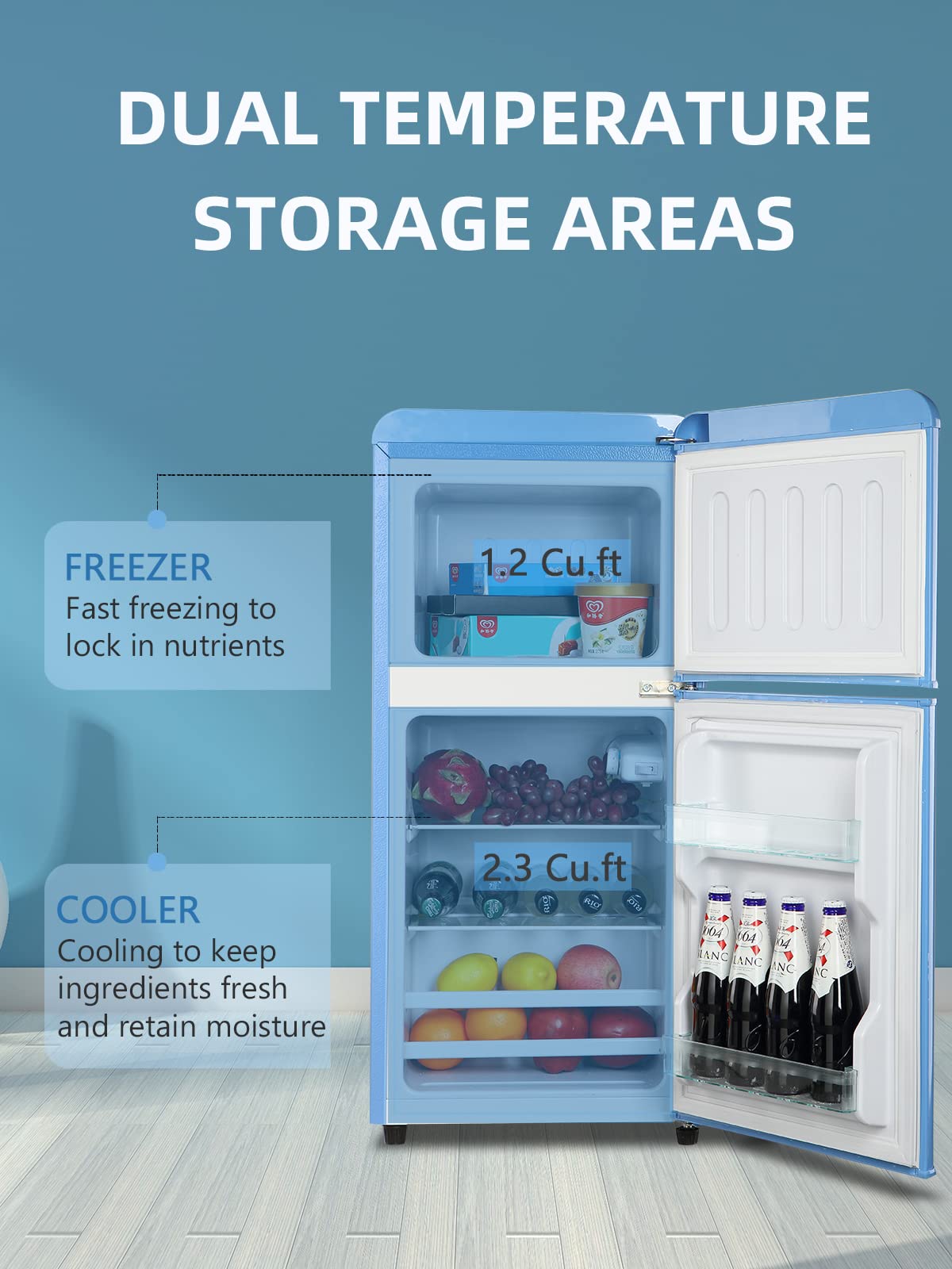 3.5 Cu.Ft Retro Mini Fridge with Freezer - ABS Steel - White