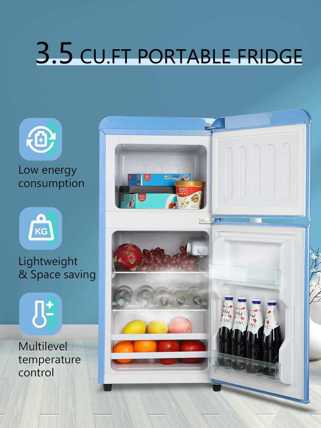 3.5 Cu.Ft Retro Mini Fridge with Freezer - ABS Steel - White
