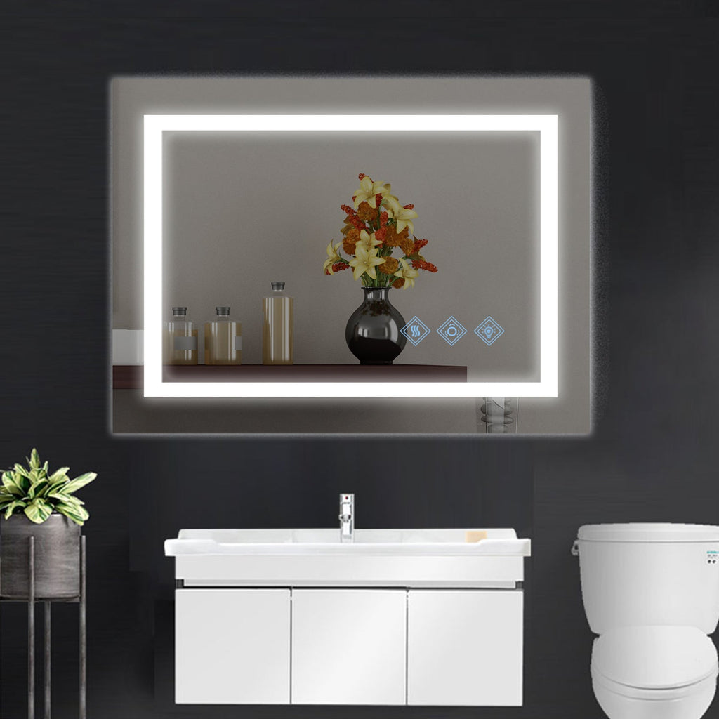 48x36 Inch LED Bathroom Mirror with Dimmable Lights and Anti-Fog - Silver