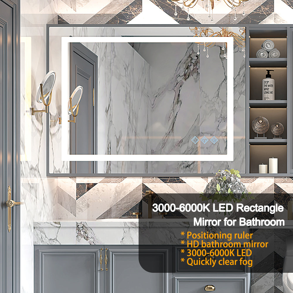 48x36 Inch LED Bathroom Mirror with Dimmable Lights and Anti-Fog - Silver