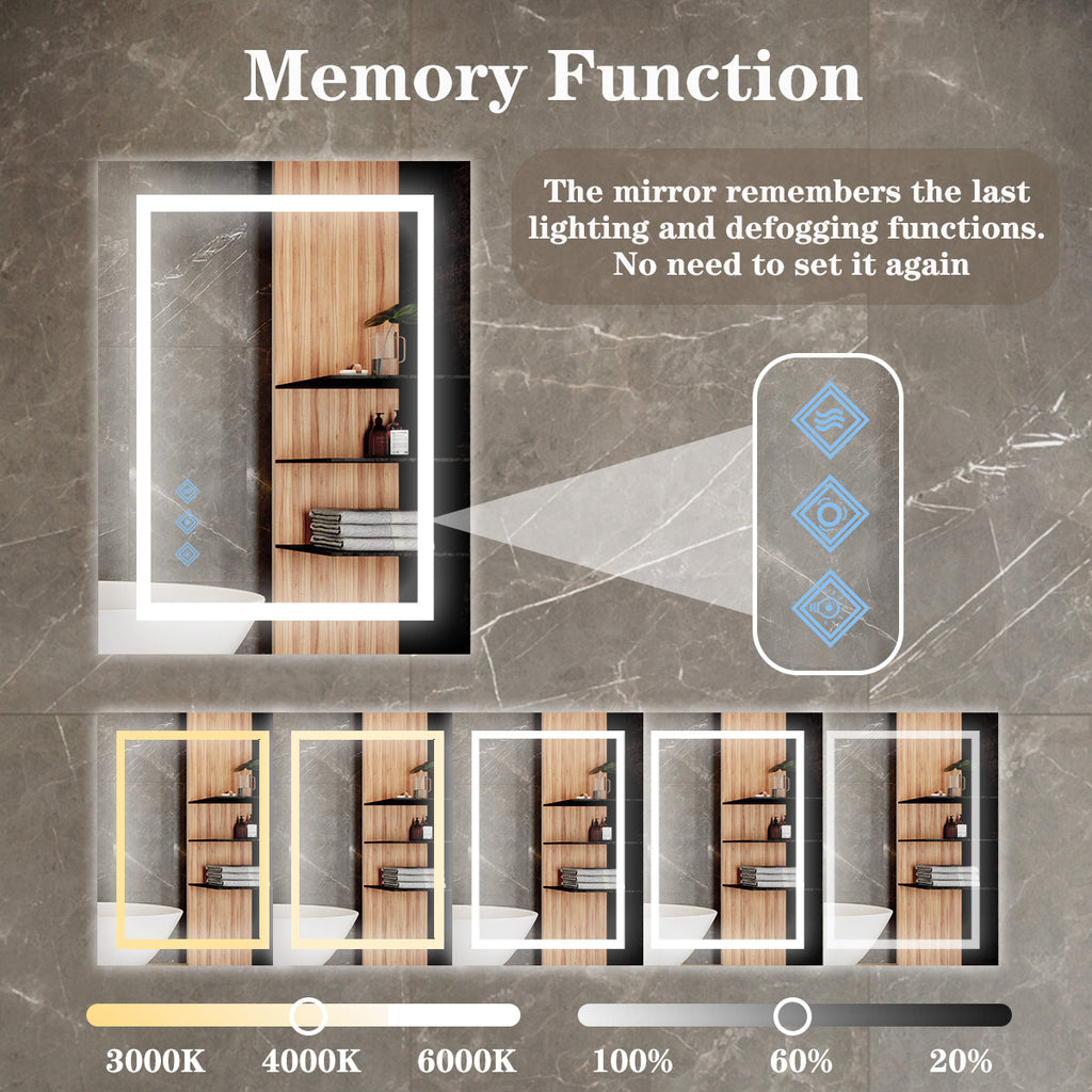 48x36 Inch LED Bathroom Mirror with Dimmable Lights and Anti-Fog - Silver