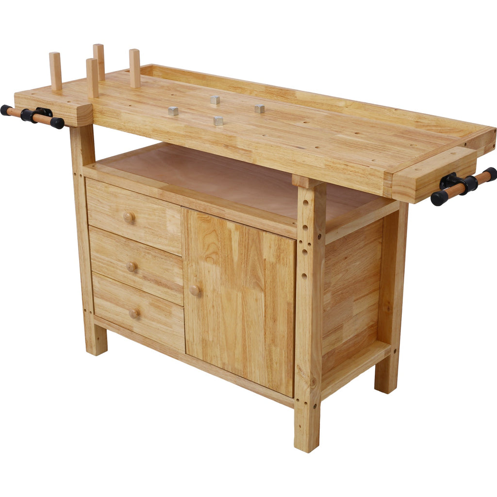 Wood Workbench with Bar Clamps - Rubberwood
