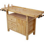 Wood Workbench with Bar Clamps - Rubberwood
