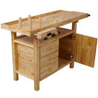 Wood Workbench with Bar Clamps - Rubberwood