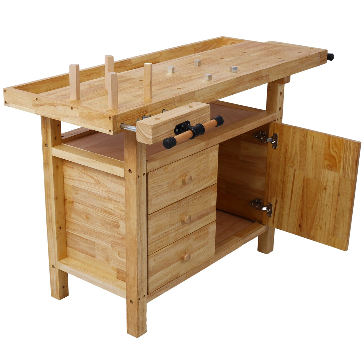 Wood Workbench with Bar Clamps - Rubberwood
