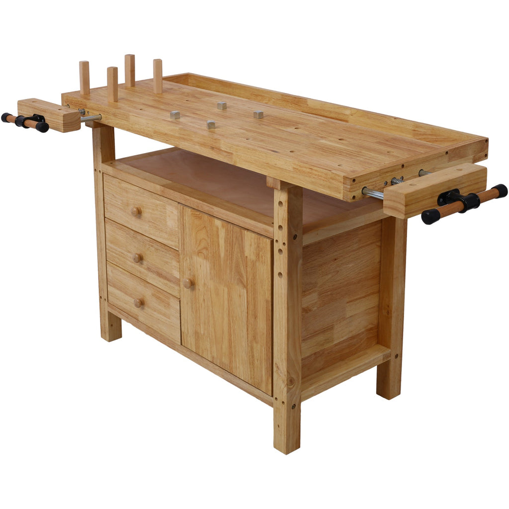 Wood Workbench with Bar Clamps - Rubberwood