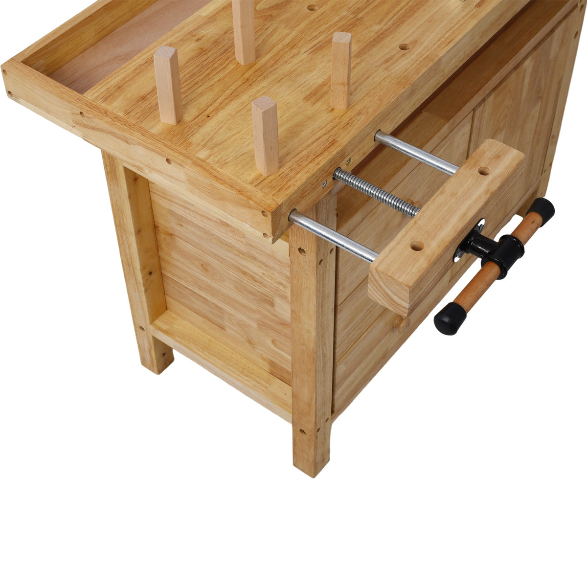 Wood Workbench with Bar Clamps - Rubberwood