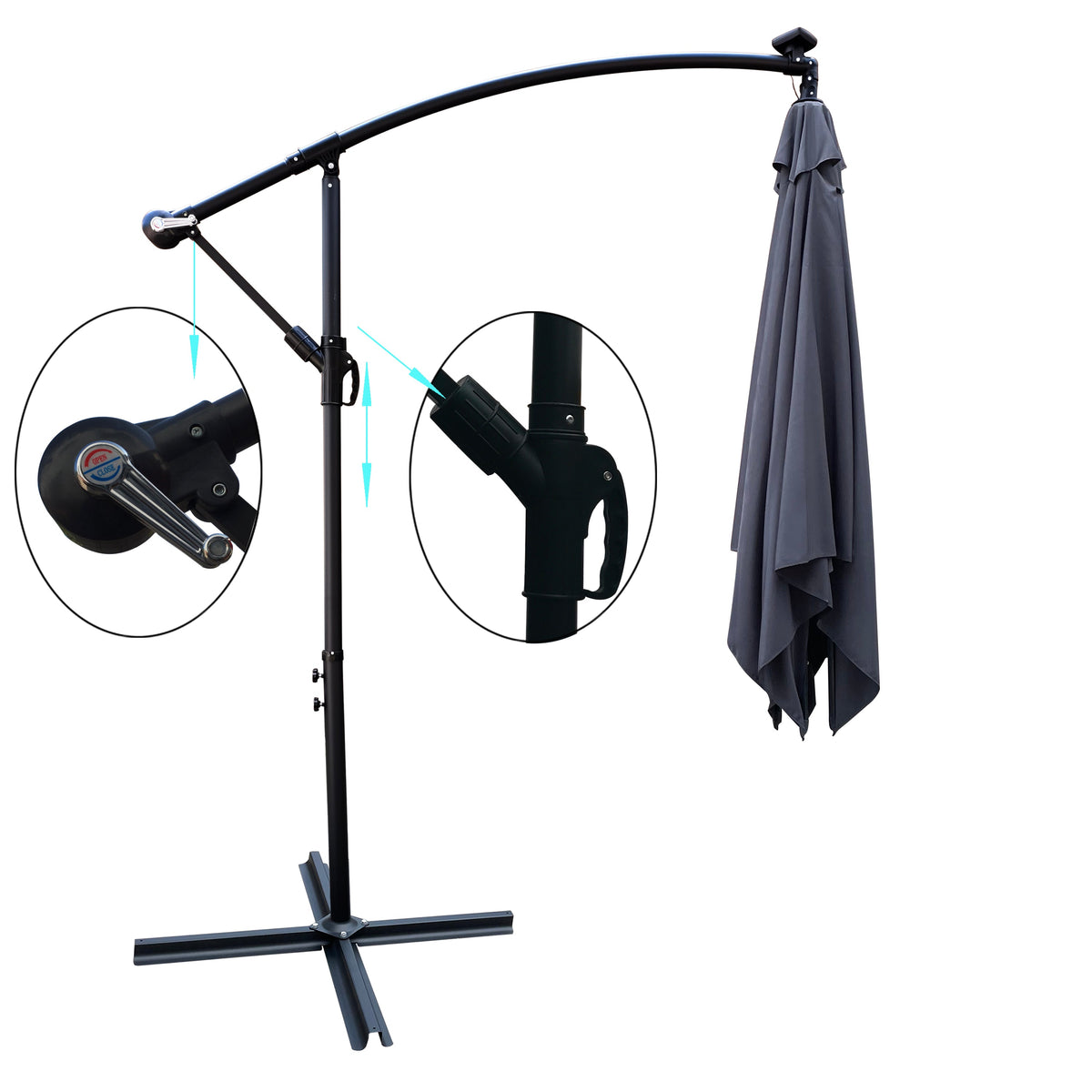 Square Solar-Powered LED Outdoor Patio Umbrella with Steel Pole - Black